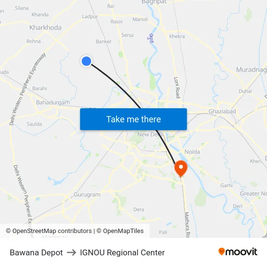 Bawana Depot to IGNOU Regional Center map