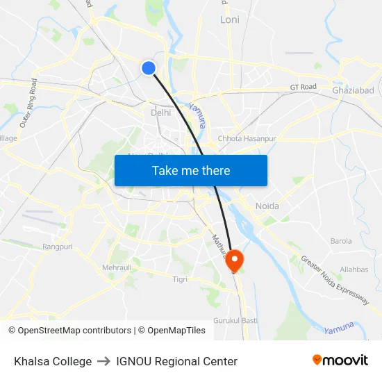Khalsa College to IGNOU Regional Center map