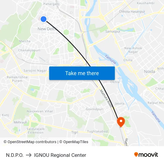 N.D.P.O. to IGNOU Regional Center map