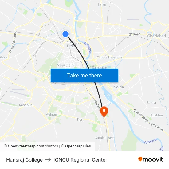 Hansraj College to IGNOU Regional Center map
