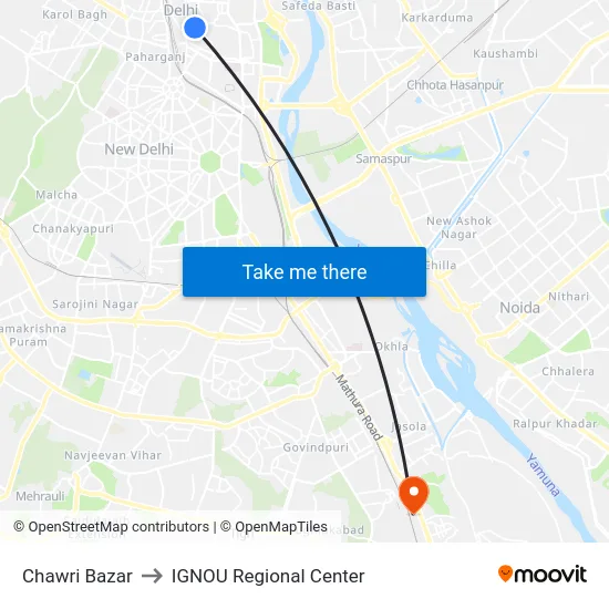 Chawri Bazar to IGNOU Regional Center map