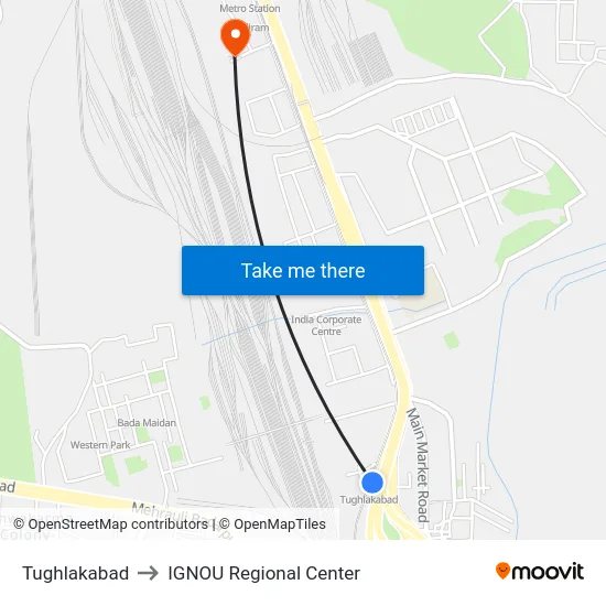 Tughlakabad to IGNOU Regional Center map
