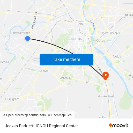 Jeevan Park to IGNOU Regional Center map