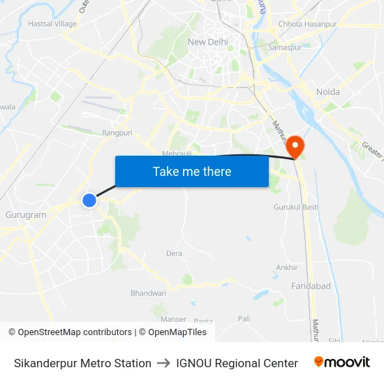 Sikanderpur Metro Station to IGNOU Regional Center map