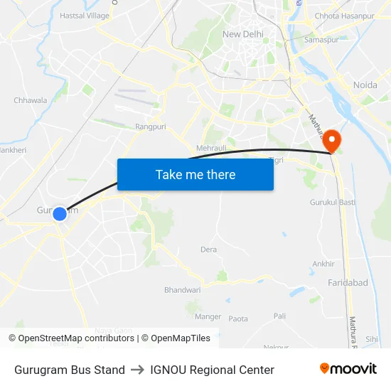 Gurugram Bus Stand to IGNOU Regional Center map