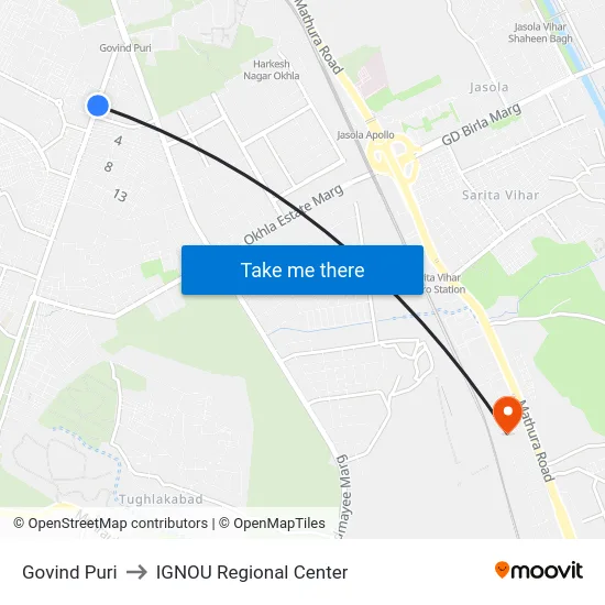 Govind Puri to IGNOU Regional Center map