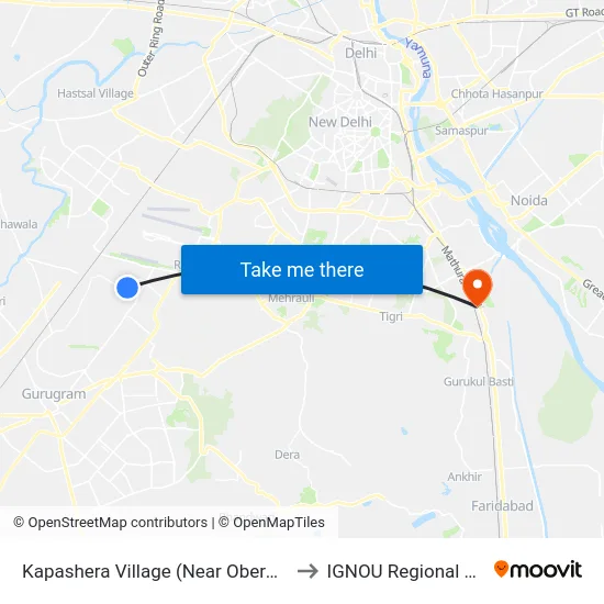Kapashera Village (Near Oberoi Farms) to IGNOU Regional Center map