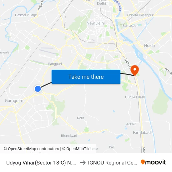 Udyog Vihar(Sector 18-C) N.H 48 to IGNOU Regional Center map