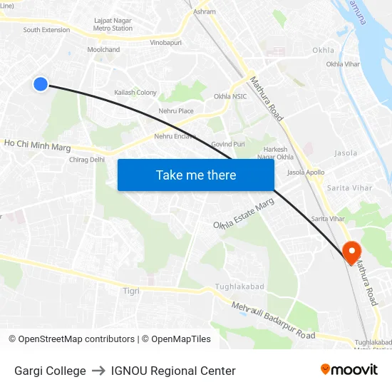 Gargi College to IGNOU Regional Center map