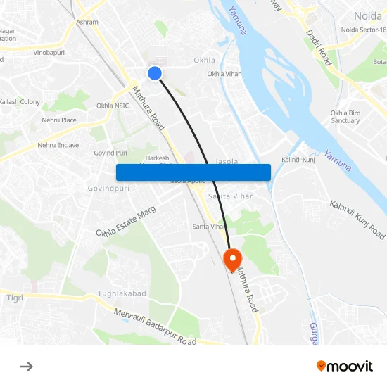 Sukhdev Vihar to IGNOU Regional Center map