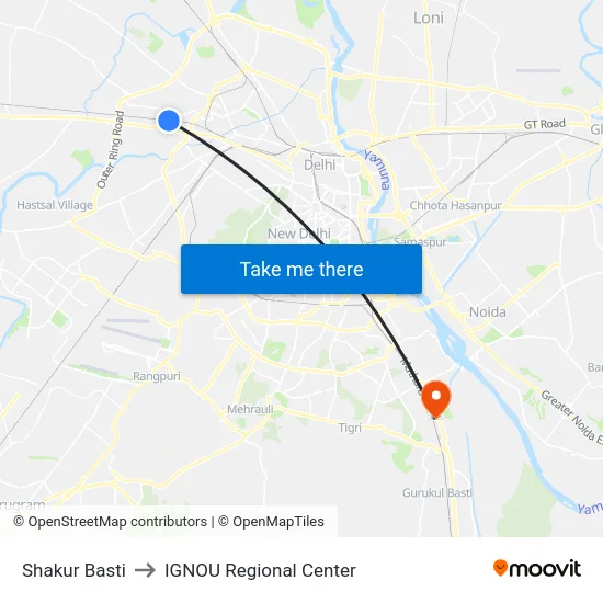 Shakur Basti to IGNOU Regional Center map
