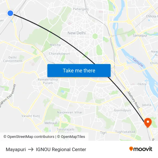 Mayapuri to IGNOU Regional Center map
