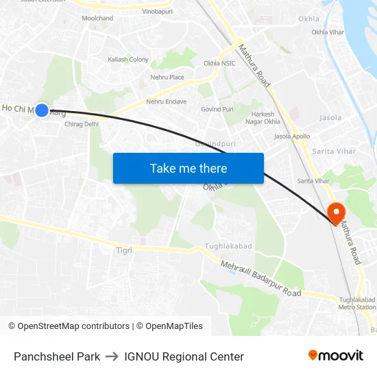 Panchsheel Park to IGNOU Regional Center map