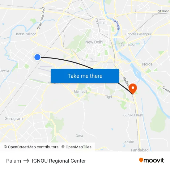 Palam to IGNOU Regional Center map
