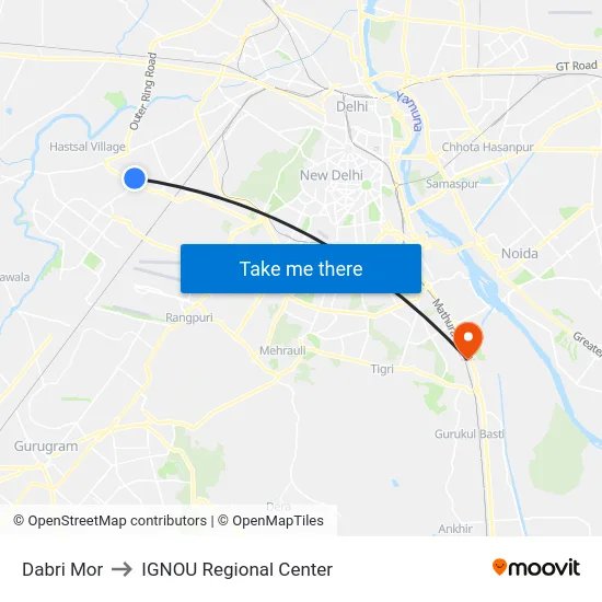 Dabri Mor to IGNOU Regional Center map
