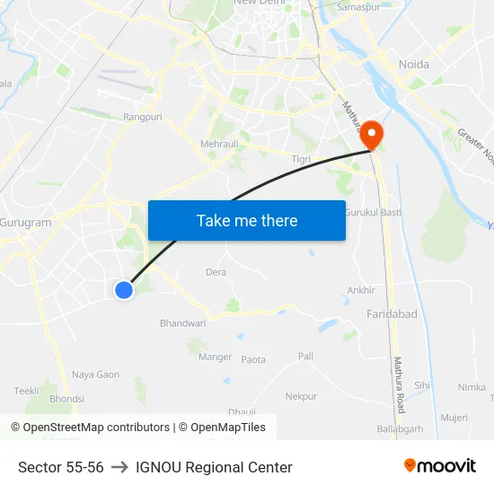 Sector 55-56 to IGNOU Regional Center map