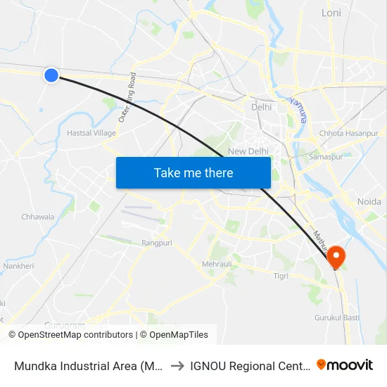 Mundka Industrial Area (Mia) to IGNOU Regional Center map