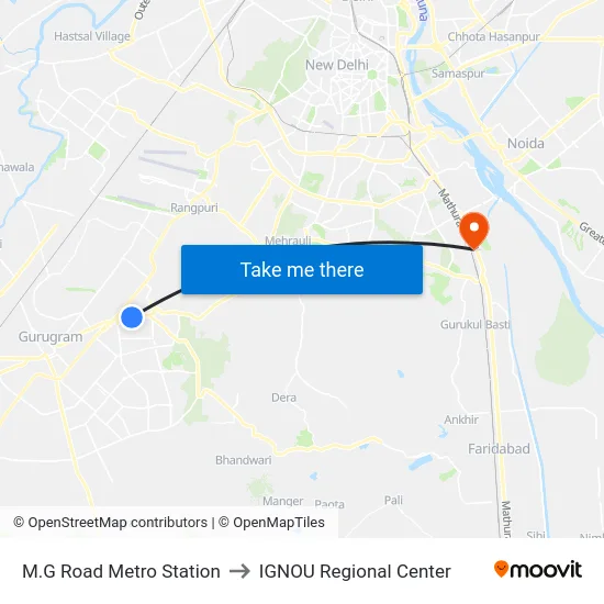 M.G Road Metro Station to IGNOU Regional Center map