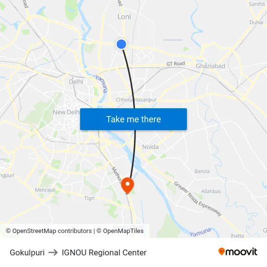 Gokulpuri to IGNOU Regional Center map