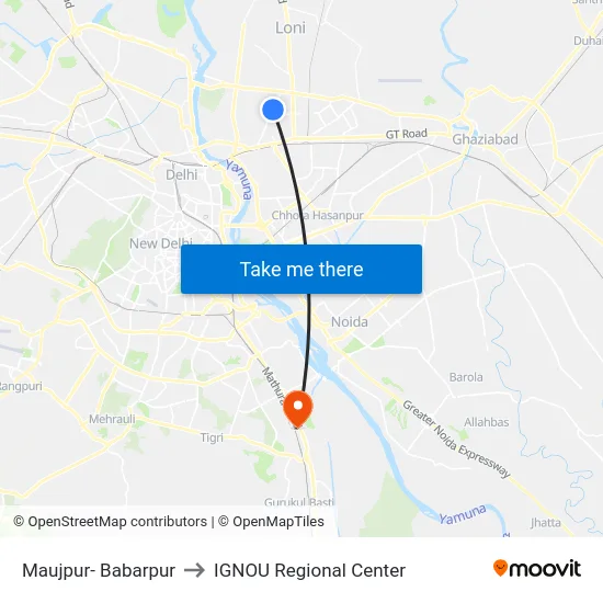 Maujpur- Babarpur to IGNOU Regional Center map