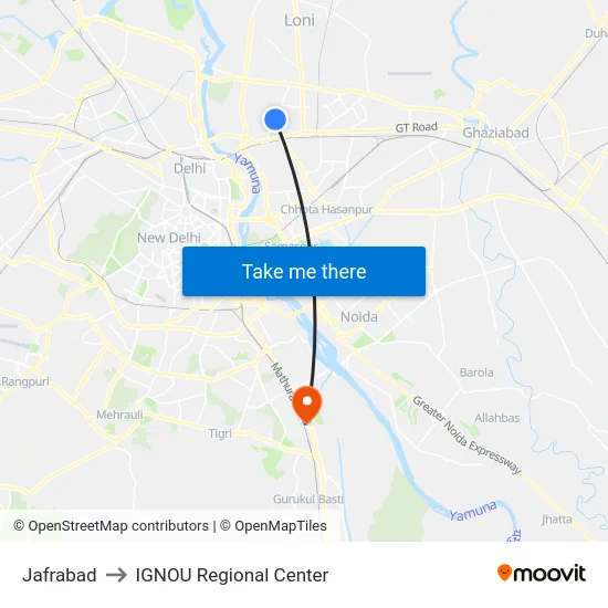 Jafrabad to IGNOU Regional Center map