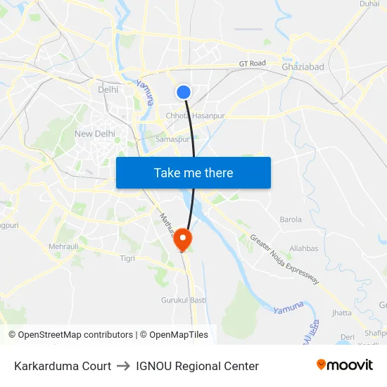 Karkarduma Court to IGNOU Regional Center map
