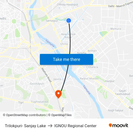 Trilokpuri- Sanjay Lake to IGNOU Regional Center map