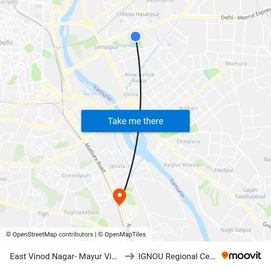 East Vinod Nagar- Mayur Vihar-Ii to IGNOU Regional Center map