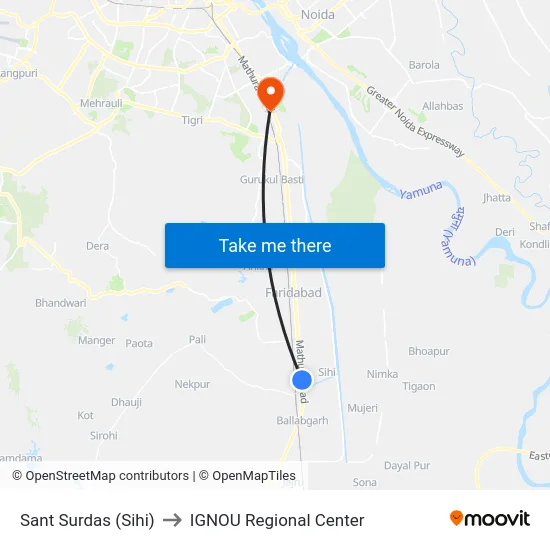 Sant Surdas (Sihi) to IGNOU Regional Center map