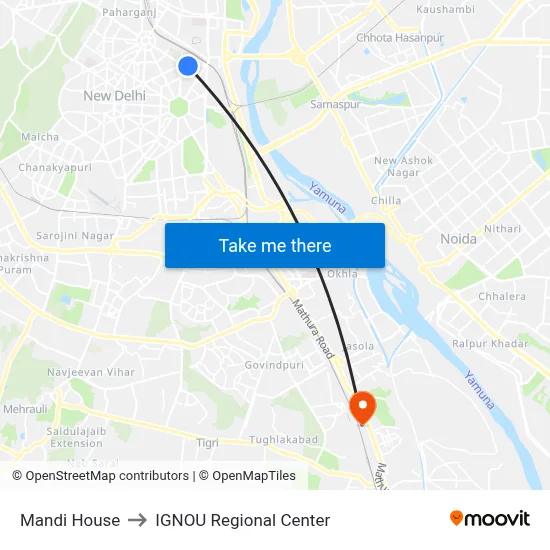 Mandi House to IGNOU Regional Center map