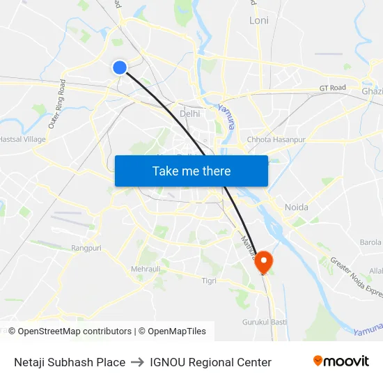 Netaji Subhash Place to IGNOU Regional Center map