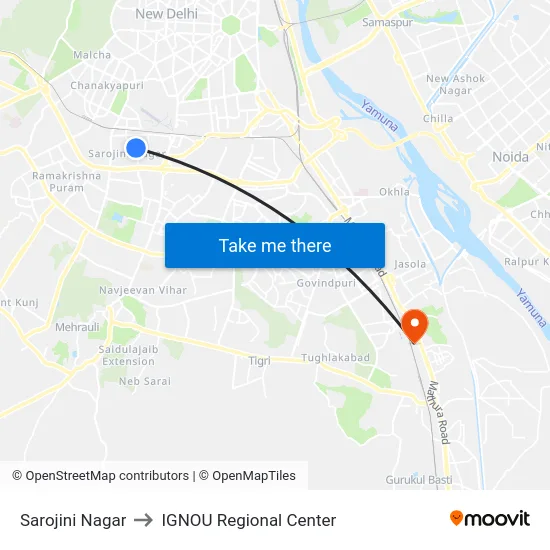 Sarojini Nagar to IGNOU Regional Center map