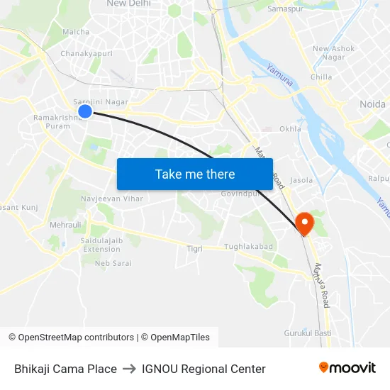 Bhikaji Cama Place to IGNOU Regional Center map