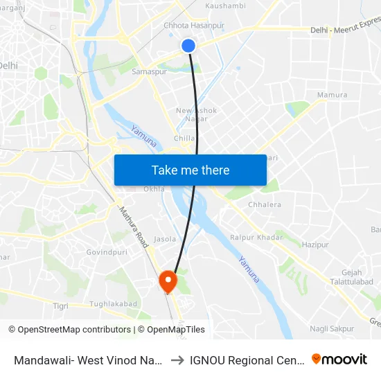 Mandawali- West Vinod Nagar to IGNOU Regional Center map