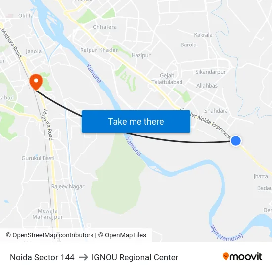 Noida Sector 144 to IGNOU Regional Center map