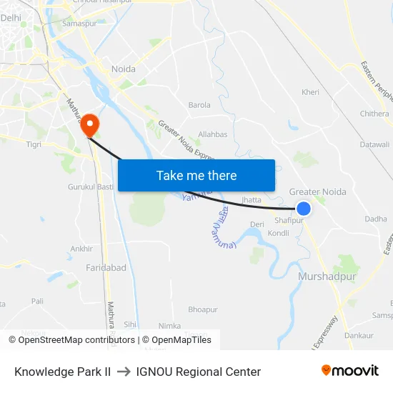 Knowledge Park II to IGNOU Regional Center map
