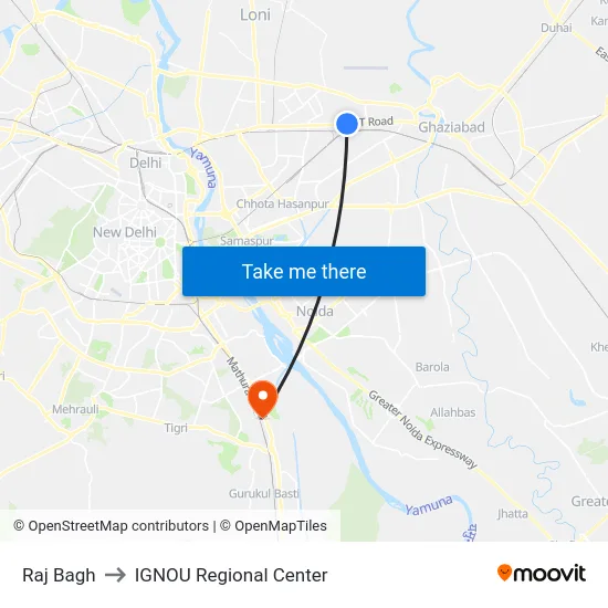 Raj Bagh to IGNOU Regional Center map