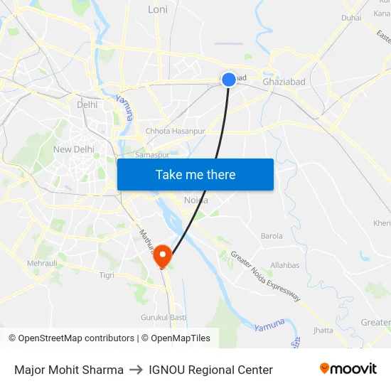 Major Mohit Sharma to IGNOU Regional Center map