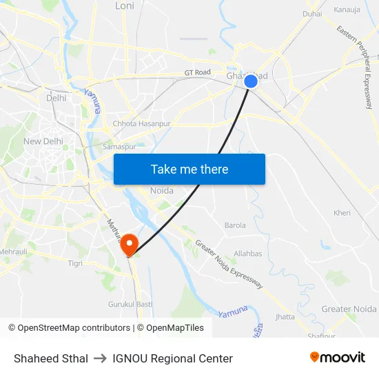 Shaheed Sthal to IGNOU Regional Center map