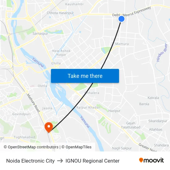 Noida Electronic City to IGNOU Regional Center map