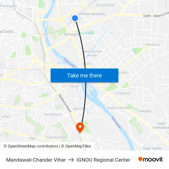Mandawali-Chander Vihar to IGNOU Regional Center map