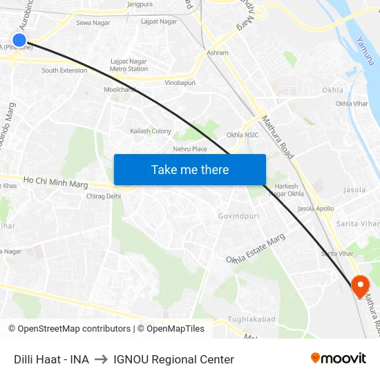 Dilli Haat - INA to IGNOU Regional Center map