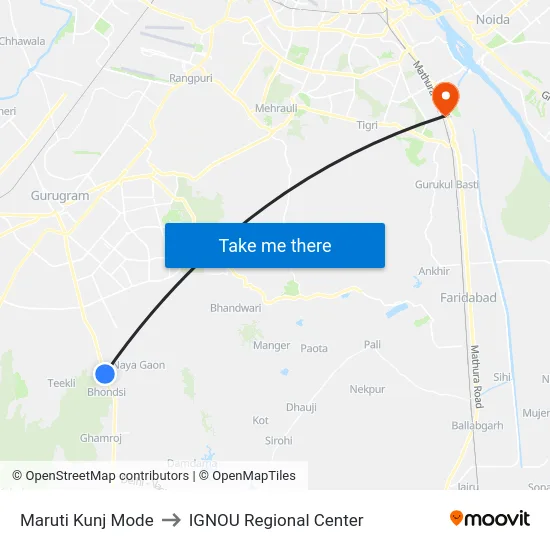 Maruti Kunj Mode to IGNOU Regional Center map