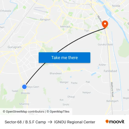 Sector-68 / B.S.F Camp to IGNOU Regional Center map