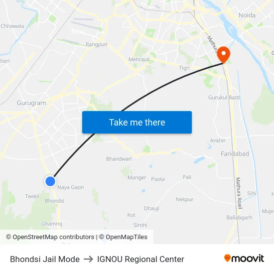 Bhondsi Jail Mode to IGNOU Regional Center map