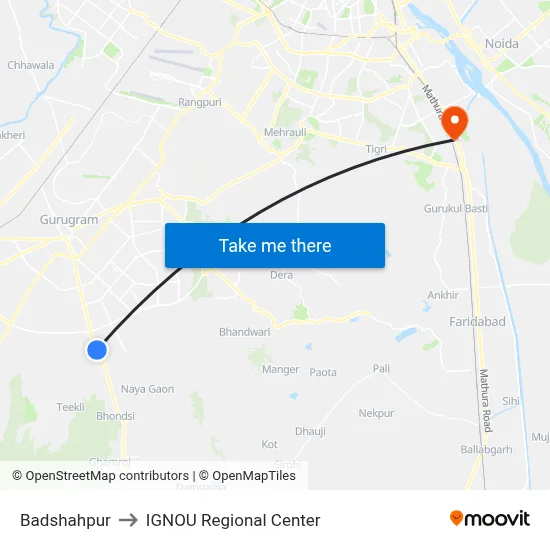 Badshahpur to IGNOU Regional Center map