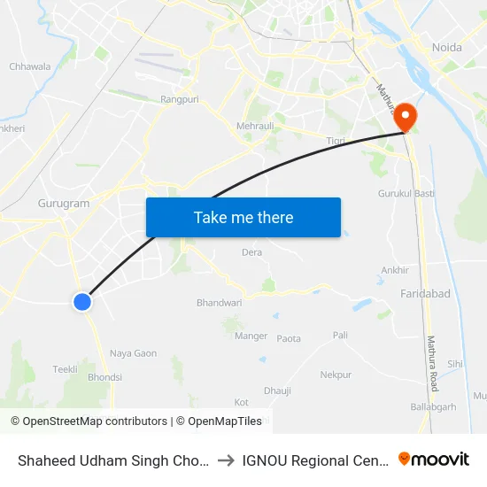 Shaheed Udham Singh Chowk to IGNOU Regional Center map