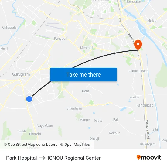 Park Hospital to IGNOU Regional Center map