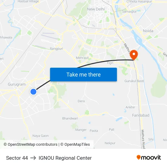 Sector 44 to IGNOU Regional Center map