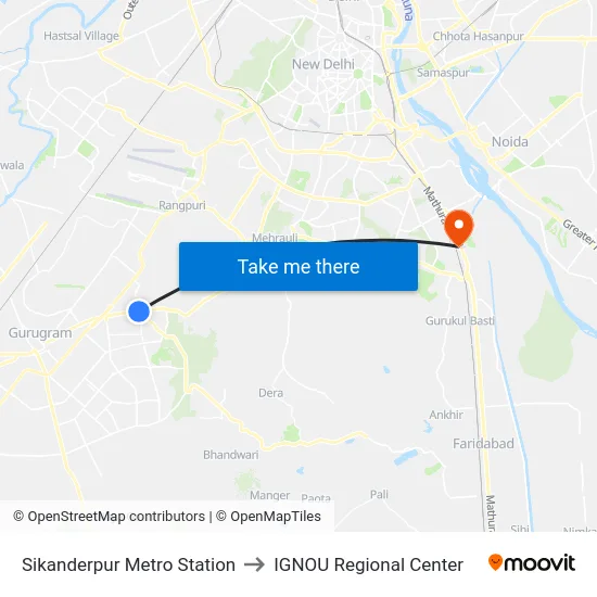 Sikanderpur Metro Station to IGNOU Regional Center map